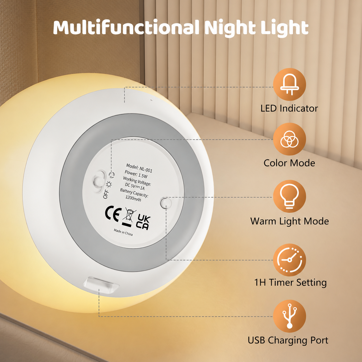 Baby Egg-Shaped Touch Night Light | 8-Color Kids’ Bedside Lamp, 2000mAh Rechargeable Night Light with 1-Hour Timer & Brightness Memory