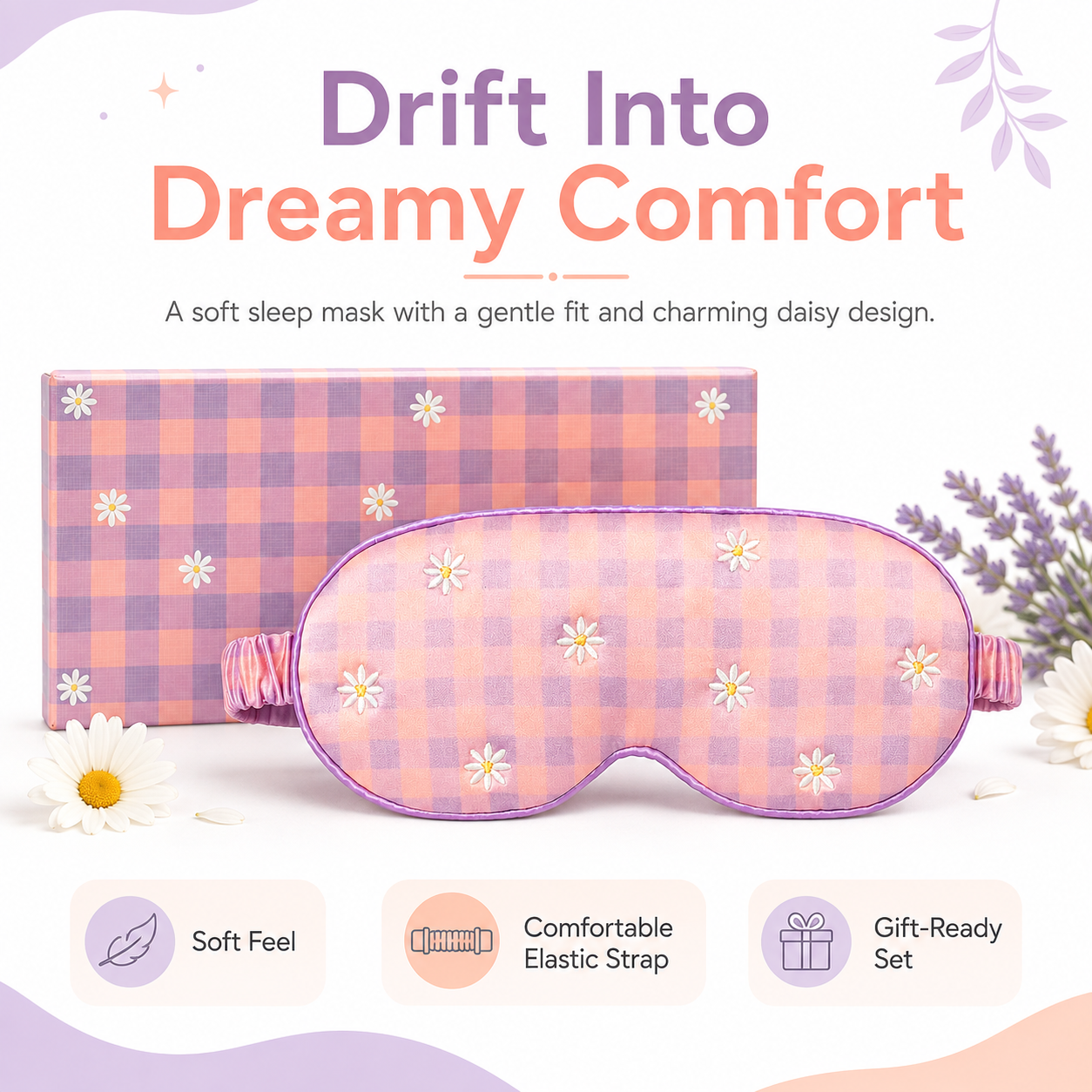 Embroidered Sleep Mask | Soft, Comfortable & Adjustable Eye Mask for Bedtime, Naps & Travel