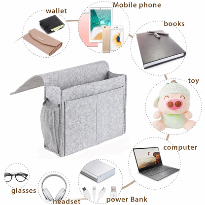 Multifunction Felt Bedside Storage Organizer | Bedside Caddy for Dorm Beds and Sofa Armrests, Multi-Pocket Hanging Organizer for Phones, Books, and Water Bottles