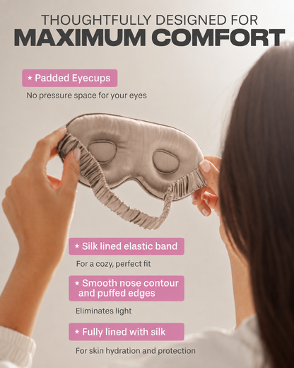 3D Silk Sleep Mask | Mulberry Silk Contoured Eye Mask, No Pressure on Eyes or Lashes, Adjustable Soft Eye Mask for Sleep, Travel & Naps
