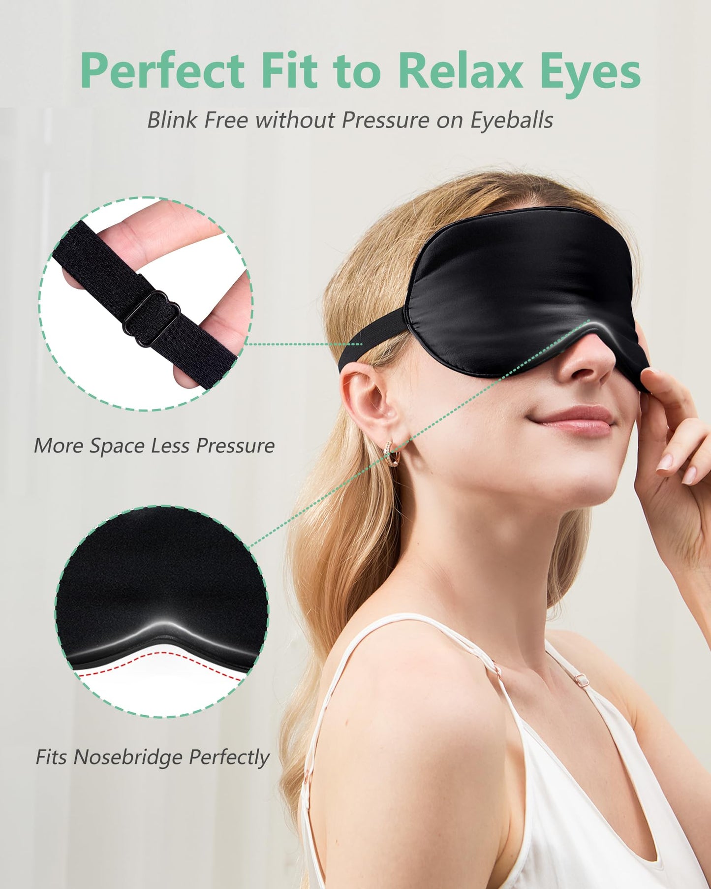 100% Mulberry Silk Sleep Mask | Grade 6A Silk Blackout Eye Mask, Adjustable Non-Slip Sleep Mask for Men & Women, Naps & Travel