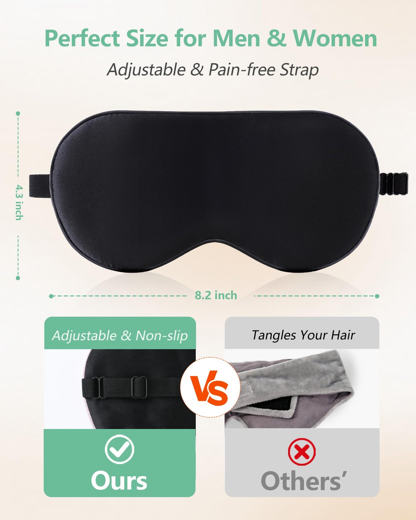 100% Mulberry Silk Sleep Mask | Grade 6A Silk Blackout Eye Mask, Adjustable Non-Slip Sleep Mask for Men & Women, Naps & Travel