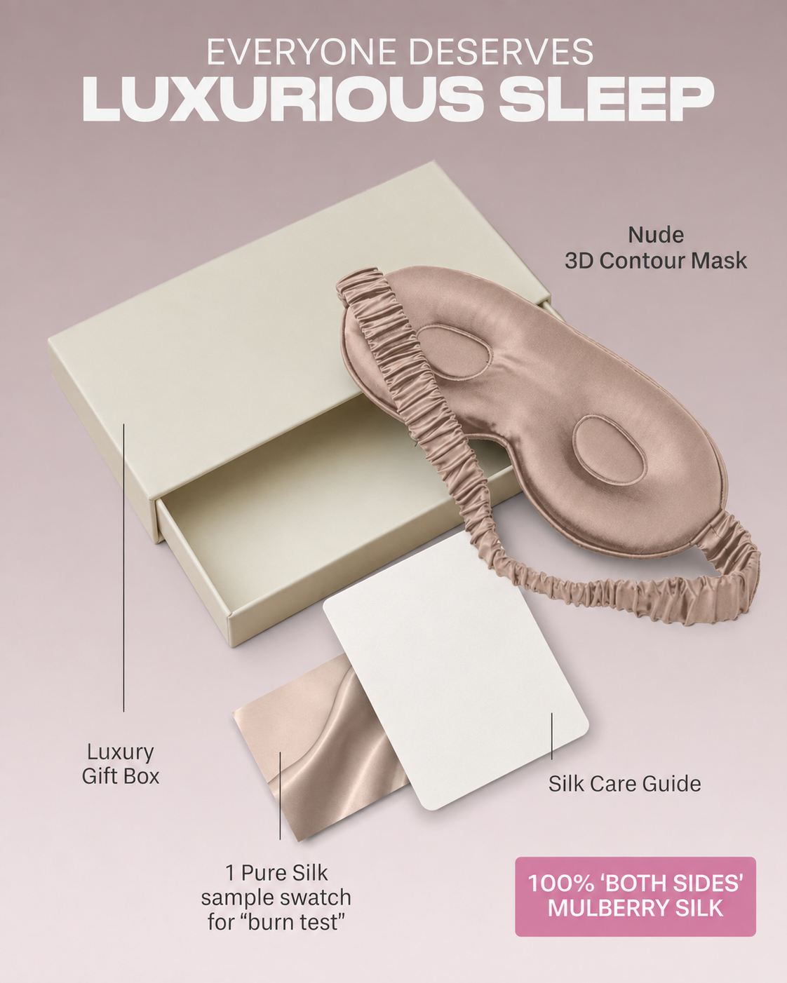 3D Silk Sleep Mask | Mulberry Silk Contoured Eye Mask, No Pressure on Eyes or Lashes, Adjustable Soft Eye Mask for Sleep, Travel & Naps