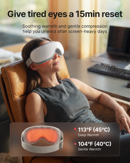 Voice-Controlled Eye Massager | 5 Massage Modes, Heat Therapy & 15-Minute Timer for Eye Fatigue, Naps & Travel