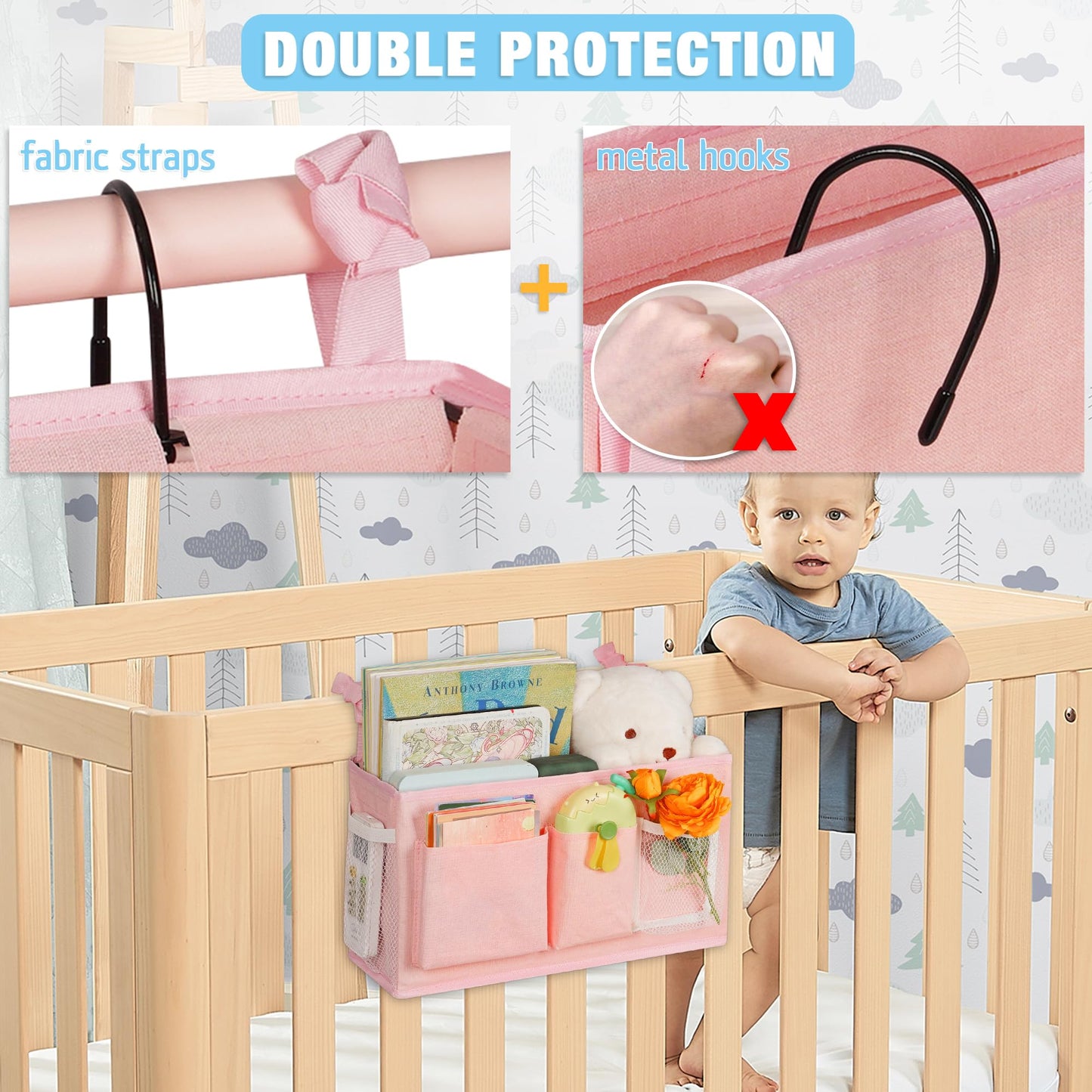 Reinforced Bedside Hanging Organizer | Bunk Bed Caddy, Crib Storage Bag, Large-Capacity Multi-Pocket Bedside Organizer That Holds Its Shape