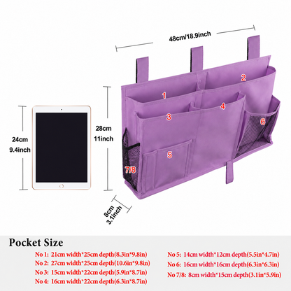 Large-Capacity Bedside Hanging Organizer | Bunk Bed Caddy with Long Hook-and-Loop Straps, Multi-Pocket Bedside Storage Bag