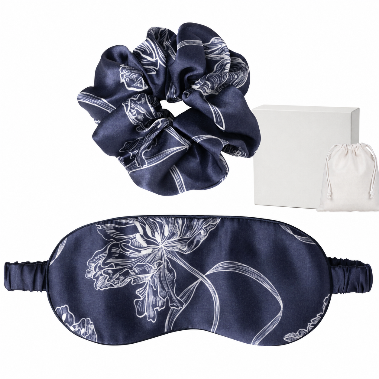 100% Mulberry Silk Sleep Mask Set | Silk Light-Blocking Eye Mask with Stretchy Scrunchie, Soft, Breathable & Comfortable