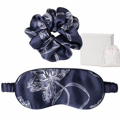 100% Mulberry Silk Sleep Mask Set | Silk Light-Blocking Eye Mask with Stretchy Scrunchie, Soft, Breathable & Comfortable