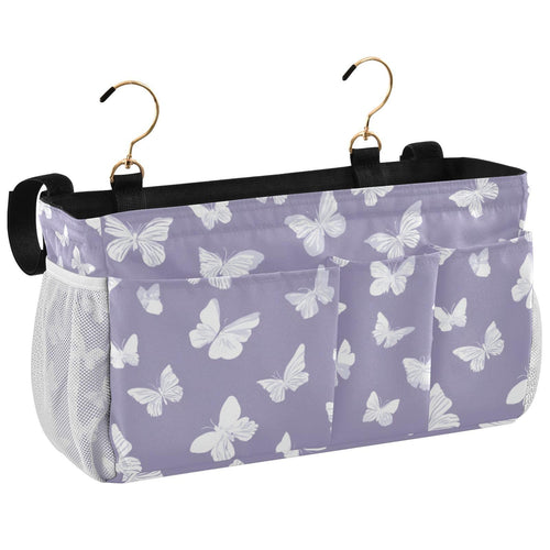 Butterfly Print Bedside Hanging Storage Basket | Bunk Bed Caddy, Multi-Pocket Bedside Organizer for Cribs and Chair Backs