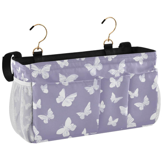 Butterfly Print Bedside Hanging Storage Basket | Bunk Bed Caddy, Multi-Pocket Bedside Organizer for Cribs and Chair Backs