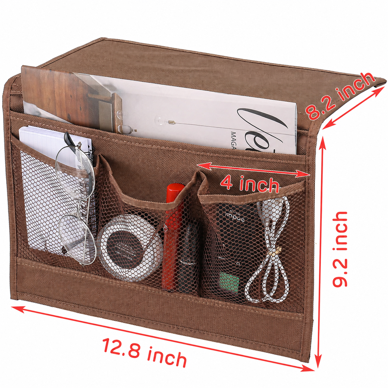 Sofa Armrest Organizer | No-Installation Bedside and Chairside Storage Pocket, Multi-Pocket Sofa Caddy for Remote Controls, Magazines, and Phones