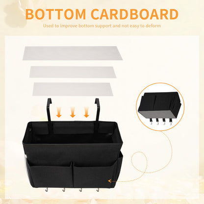 Reinforced Bedside Hanging Storage Basket | Bunk Bed Caddy with Metal Hooks, Large-Capacity Multi-Pocket Bedside Organizer