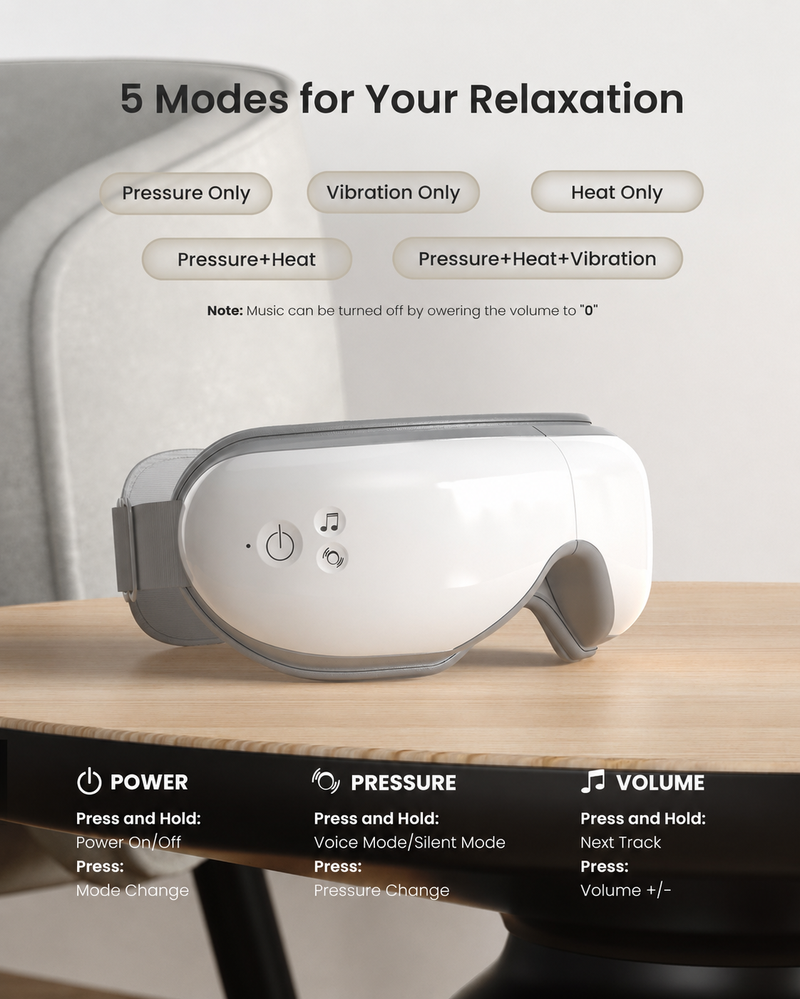 Voice-Controlled Eye Massager | 5 Massage Modes, Heat Therapy & 15-Minute Timer for Eye Fatigue, Naps & Travel