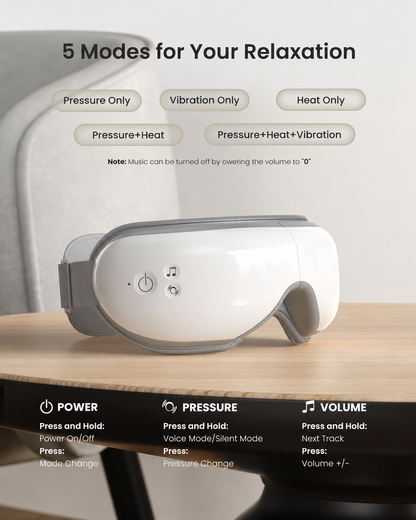 Voice-Controlled Eye Massager | 5 Massage Modes, Heat Therapy & 15-Minute Timer for Eye Fatigue, Naps & Travel
