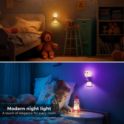 Owl Plug-In Sensor Night Light | 10-Color Kids’ Bedroom Night Light with Auto On/Off for Bedroom, Hallway, and Stairs