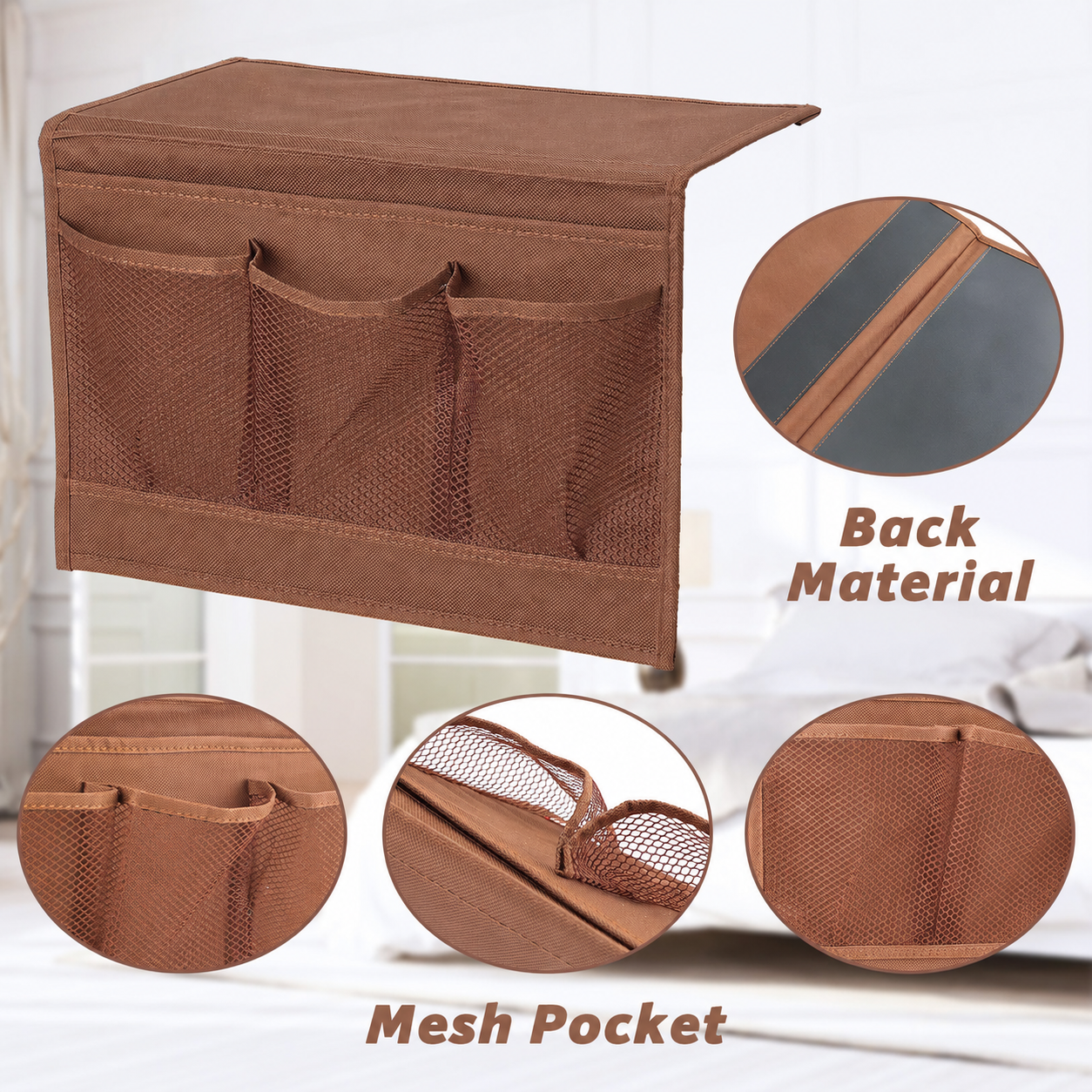 Sofa Armrest Organizer | No-Installation Bedside and Chairside Storage Pocket, Multi-Pocket Sofa Caddy for Remote Controls, Magazines, and Phones