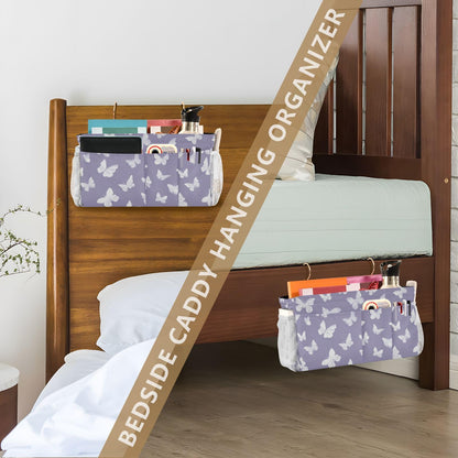 Butterfly Print Bedside Hanging Storage Basket | Bunk Bed Caddy, Multi-Pocket Bedside Organizer for Cribs and Chair Backs