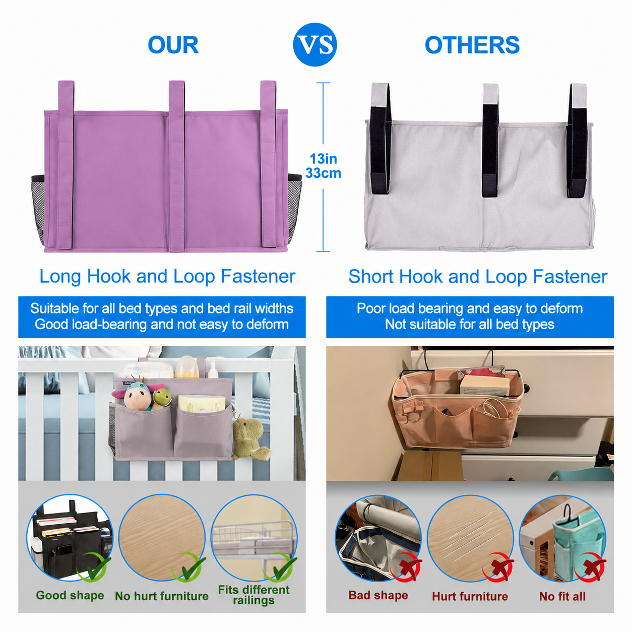 Large-Capacity Bedside Hanging Organizer | Bunk Bed Caddy with Long Hook-and-Loop Straps, Multi-Pocket Bedside Storage Bag