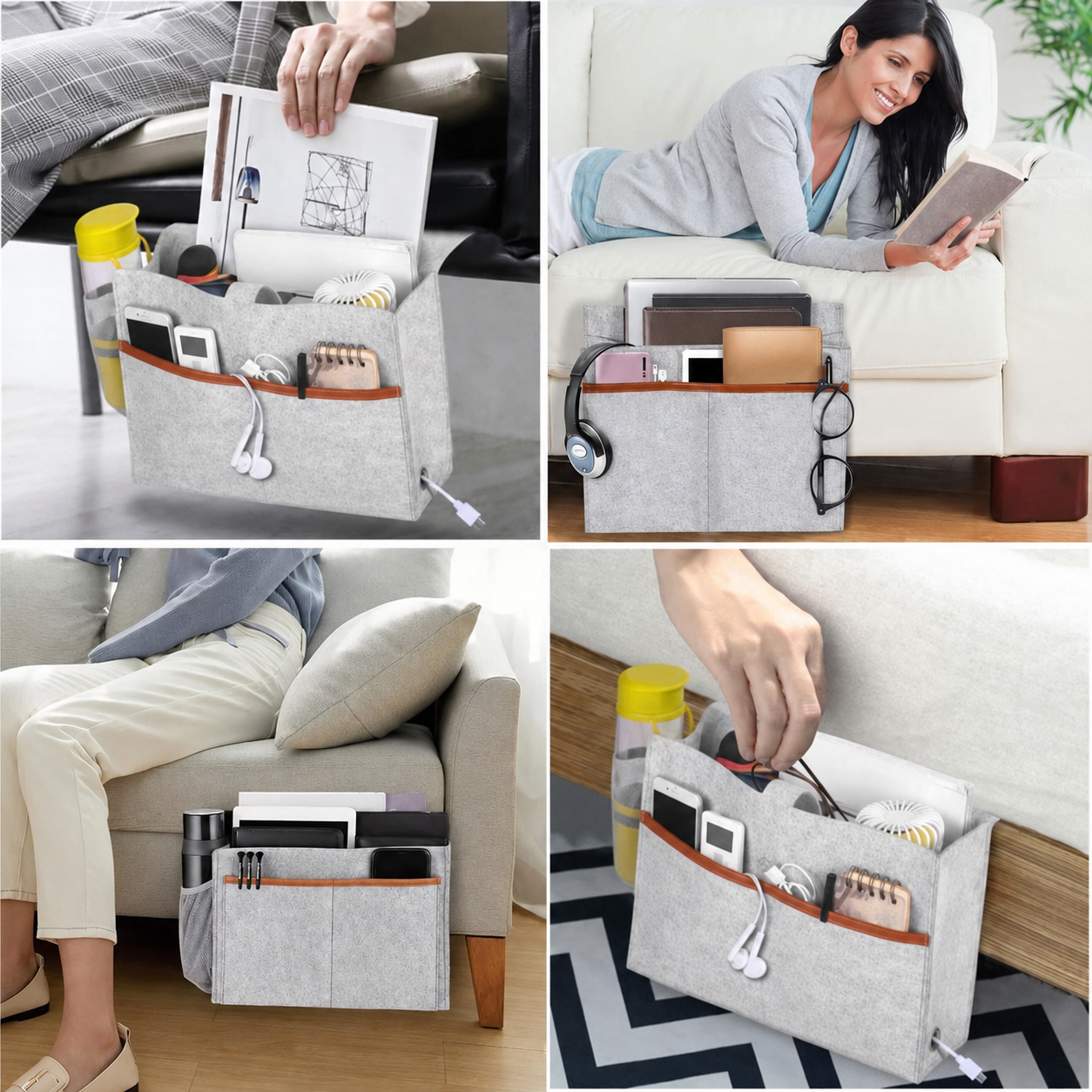 Multifunction Felt Bedside Storage Organizer | Bedside Caddy for Dorm Beds and Sofa Armrests, Multi-Pocket Hanging Organizer for Phones, Books, and Water Bottles