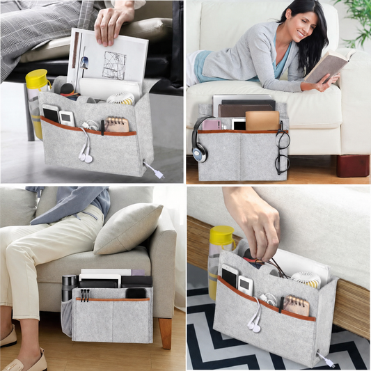 Multifunction Felt Bedside Storage Organizer | Bedside Caddy for Dorm Beds and Sofa Armrests, Multi-Pocket Hanging Organizer for Phones, Books, and Water Bottles