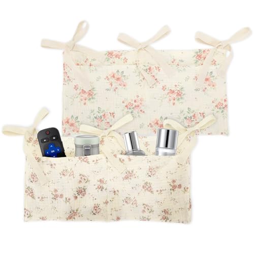 Floral Bedside Hanging Organizer | 2-Pack Bunk Bed Caddy, Bedside Storage Bag for Kids’ Beds and Cribs, Large-Capacity Fabric Hanging Organizer