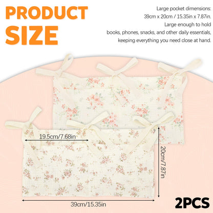 Floral Bedside Hanging Organizer | 2-Pack Bunk Bed Caddy, Bedside Storage Bag for Kids’ Beds and Cribs, Large-Capacity Fabric Hanging Organizer