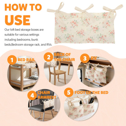 Floral Bedside Hanging Organizer | 2-Pack Bunk Bed Caddy, Bedside Storage Bag for Kids’ Beds and Cribs, Large-Capacity Fabric Hanging Organizer