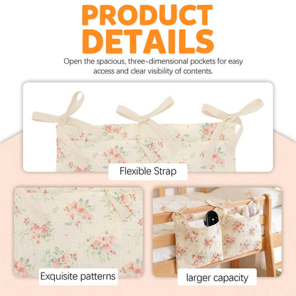 Floral Bedside Hanging Organizer | 2-Pack Bunk Bed Caddy, Bedside Storage Bag for Kids’ Beds and Cribs, Large-Capacity Fabric Hanging Organizer