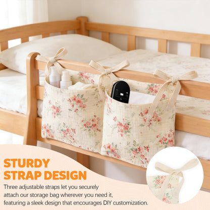 Floral Bedside Hanging Organizer | 2-Pack Bunk Bed Caddy, Bedside Storage Bag for Kids’ Beds and Cribs, Large-Capacity Fabric Hanging Organizer
