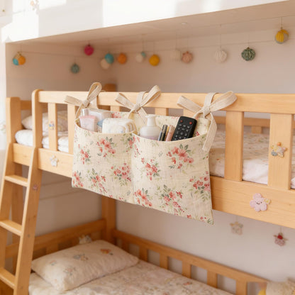 Floral Bedside Hanging Organizer | 2-Pack Bunk Bed Caddy, Bedside Storage Bag for Kids’ Beds and Cribs, Large-Capacity Fabric Hanging Organizer