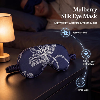 100% Mulberry Silk Sleep Mask Set | Silk Light-Blocking Eye Mask with Stretchy Scrunchie, Soft, Breathable & Comfortable