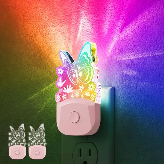 Butterfly RGB Plug-In Sensor Night Light | Auto On/Off Color Night Light for Kids’ Rooms, Bedroom, Hallway, and Ambient Lighting Without Blocking a Second Outlet