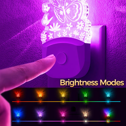 Butterfly RGB Plug-In Sensor Night Light | Auto On/Off Color Night Light for Kids’ Rooms, Bedroom, Hallway, and Ambient Lighting Without Blocking a Second Outlet