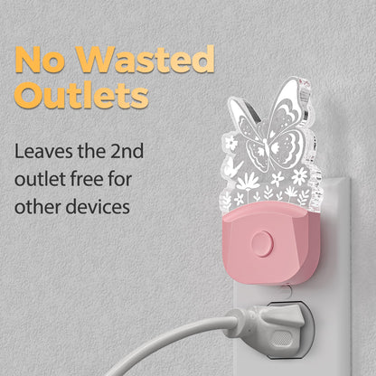 Butterfly RGB Plug-In Sensor Night Light | Auto On/Off Color Night Light for Kids’ Rooms, Bedroom, Hallway, and Ambient Lighting Without Blocking a Second Outlet