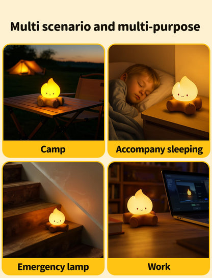 Campfire White Noise Night Light | 5 Soothing Sounds + Stepless Dimming, Flickering Candle / Steady Light Modes, Type-C Rechargeable Bedside Lamp