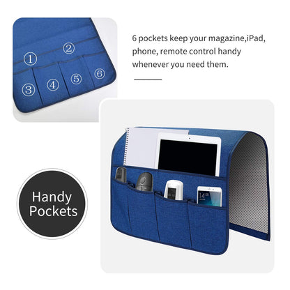 Non-Slip Sofa Armrest Organizer | 6-Pocket Storage Caddy for Remote Controls, Phones, and Tablets, No-Installation Side Organizer for Sofas and Bedsides