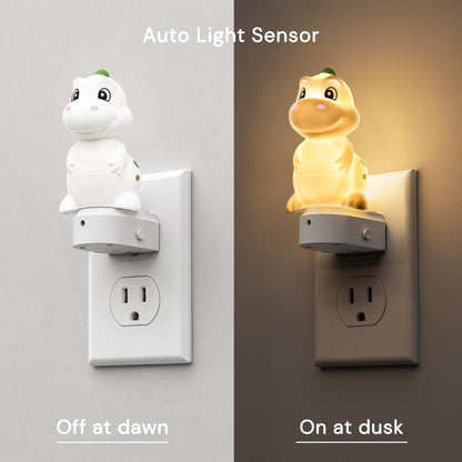 Dinosaur Plug-In Night Light | Auto Sensor Kids Night Light with Adjustable Brightness, 3000K Warm White / RGB Color Night Light for Bedroom and Nursery
