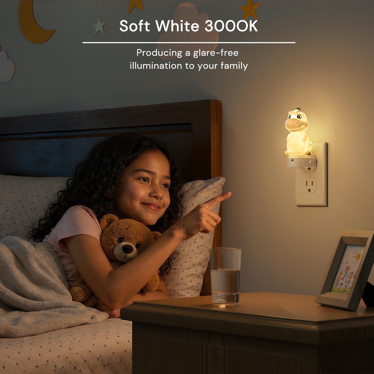 Dinosaur Plug-In Night Light | Auto Sensor Kids Night Light with Adjustable Brightness, 3000K Warm White / RGB Color Night Light for Bedroom and Nursery