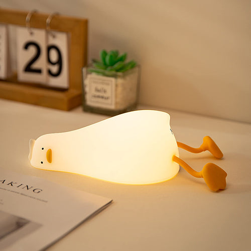 Duck Silicone Tap Night Light | 3-Level Dimmable Kids’ Bedside Lamp, 30-Minute Timer, Type-C Rechargeable Phone Stand Night Light