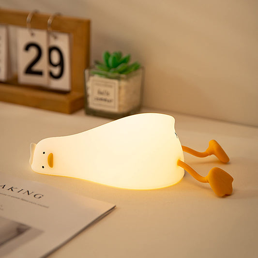 Duck Silicone Tap Night Light | 3-Level Dimmable Kids’ Bedside Lamp, 30-Minute Timer, Type-C Rechargeable Phone Stand Night Light