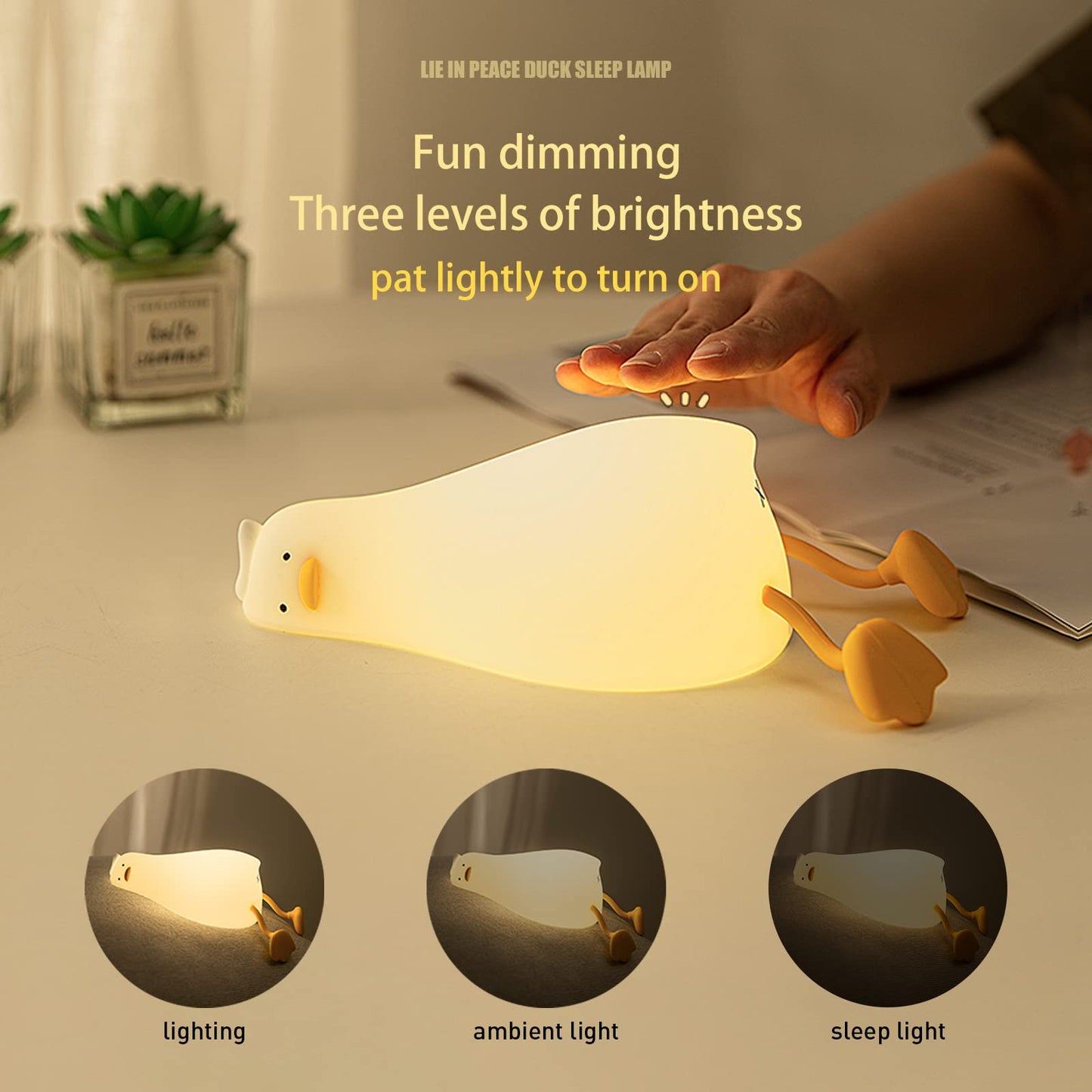 Duck Silicone Tap Night Light | 3-Level Dimmable Kids’ Bedside Lamp, 30-Minute Timer, Type-C Rechargeable Phone Stand Night Light