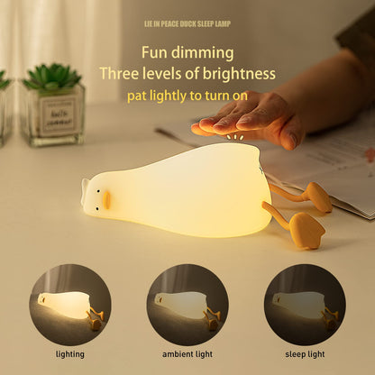 Duck Silicone Tap Night Light | 3-Level Dimmable Kids’ Bedside Lamp, 30-Minute Timer, Type-C Rechargeable Phone Stand Night Light