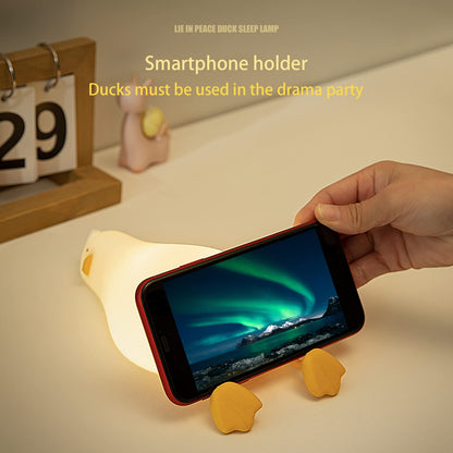 Duck Silicone Tap Night Light | 3-Level Dimmable Kids’ Bedside Lamp, 30-Minute Timer, Type-C Rechargeable Phone Stand Night Light