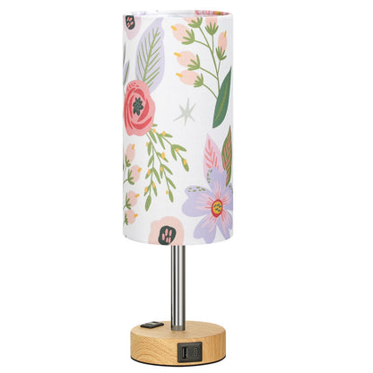 Floral Bedside Table Lamp with USB Charging Ports | 3-Level Touch Dimming Lamp with USB-C, USB-A & AC Outlet Charging Station