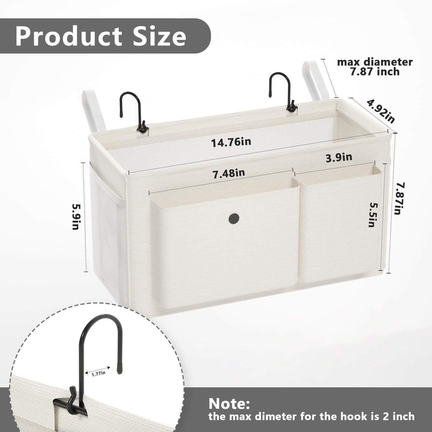 Large-Capacity Bedside Hanging Storage Basket | Bunk Bed Organizer, Crib Side Storage Caddy, Multi-Compartment No-Drill Bedside Organizer