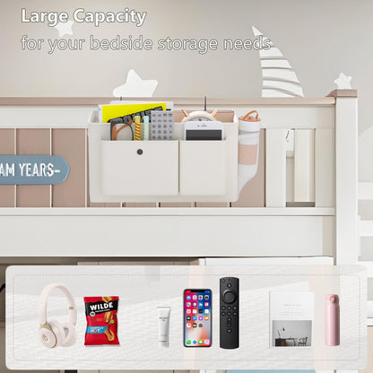Large-Capacity Bedside Hanging Storage Basket | Bunk Bed Organizer, Crib Side Storage Caddy, Multi-Compartment No-Drill Bedside Organizer