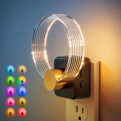 180° Rotating RGB Plug-In Sensor Night Light | 10-Color Dimmable Night Light for Bedroom, Hallway, and Stairs with Auto On/Off