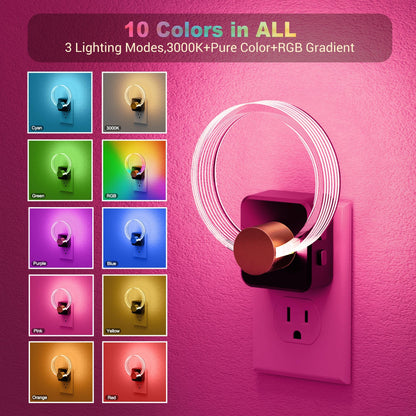 180° Rotating RGB Plug-In Sensor Night Light | 10-Color Dimmable Night Light for Bedroom, Hallway, and Stairs with Auto On/Off