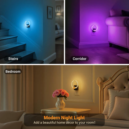 180° Rotating RGB Plug-In Sensor Night Light | 10-Color Dimmable Night Light for Bedroom, Hallway, and Stairs with Auto On/Off