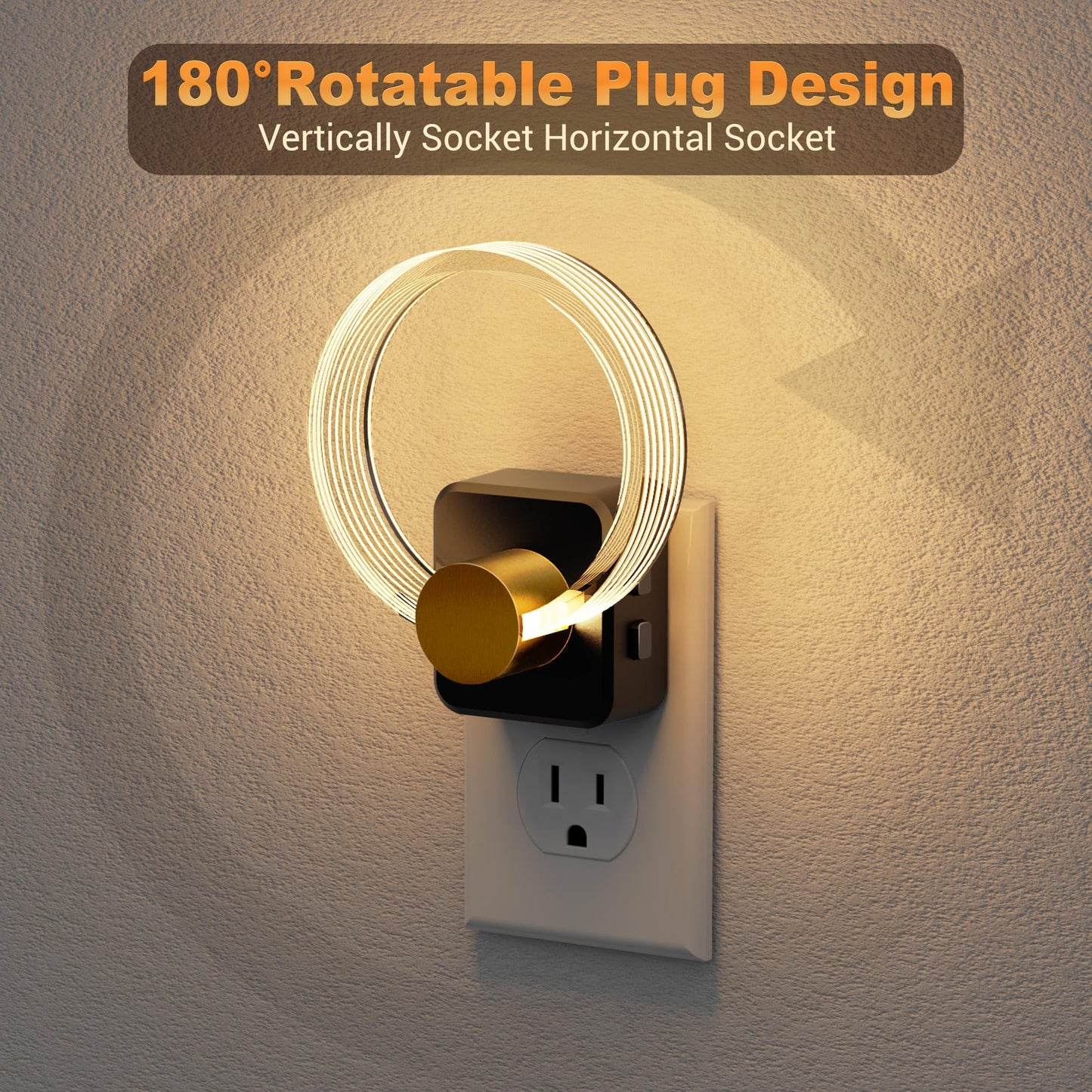 180° Rotating RGB Plug-In Sensor Night Light | 10-Color Dimmable Night Light for Bedroom, Hallway, and Stairs with Auto On/Off